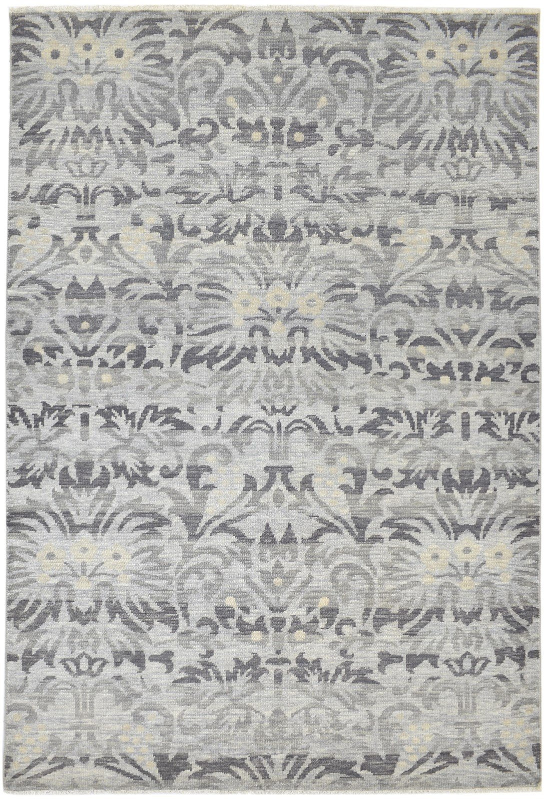 Grey Wool Silk Rug 6' X 9' Modern Hand Knotted Indian Floral Room Size Carpet