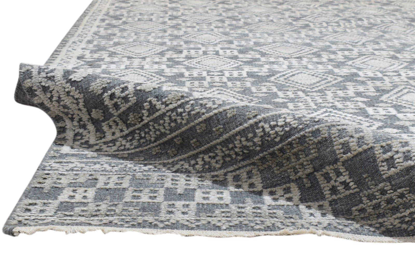 Charcoal Wool Silk Rug 6X9 Modern Hand Knotted Scandinavian Trellis Room Size 