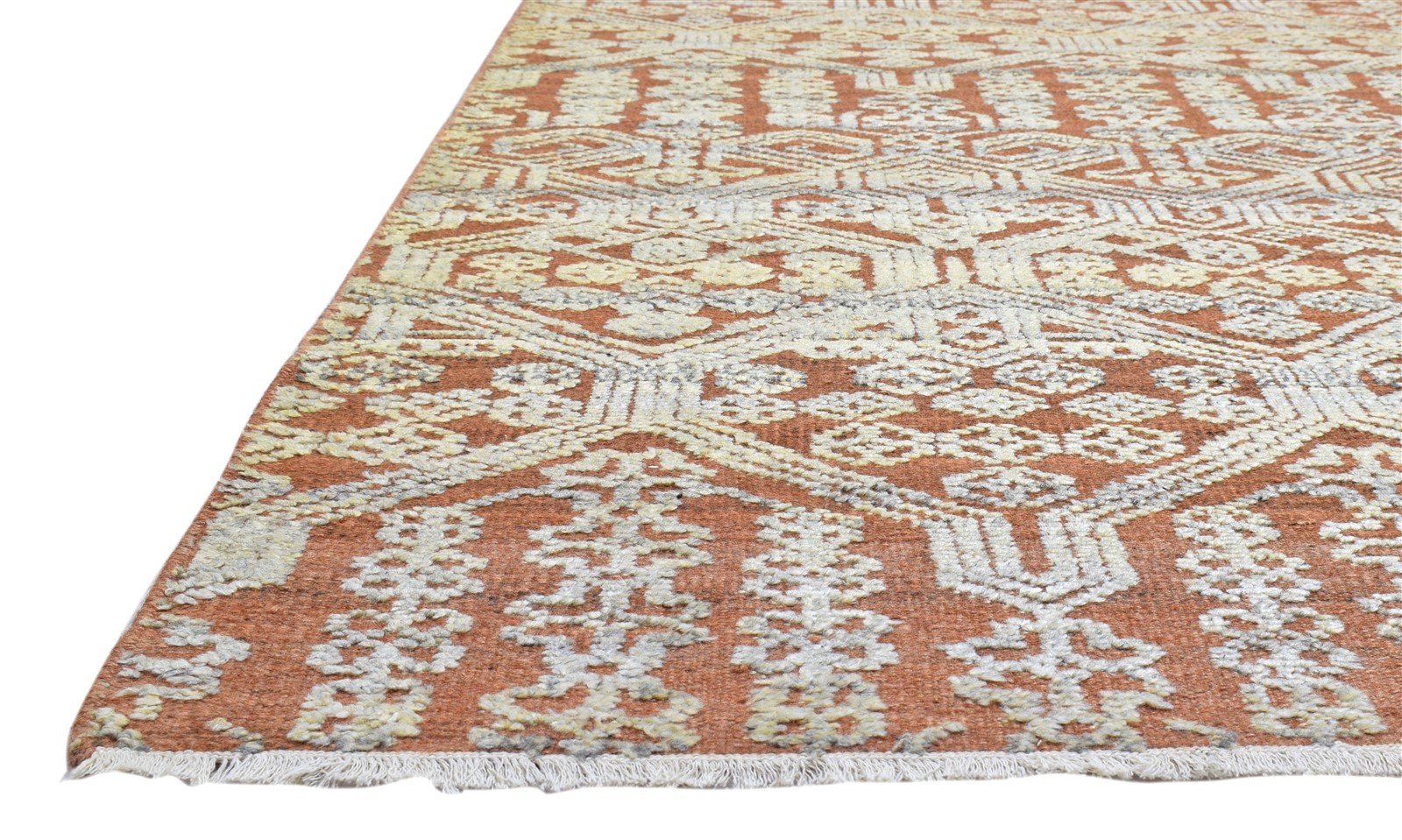 6X9 Rug Wool Silk Rust Transitional Hand Knotted Indian Floral Room Size Carpet 