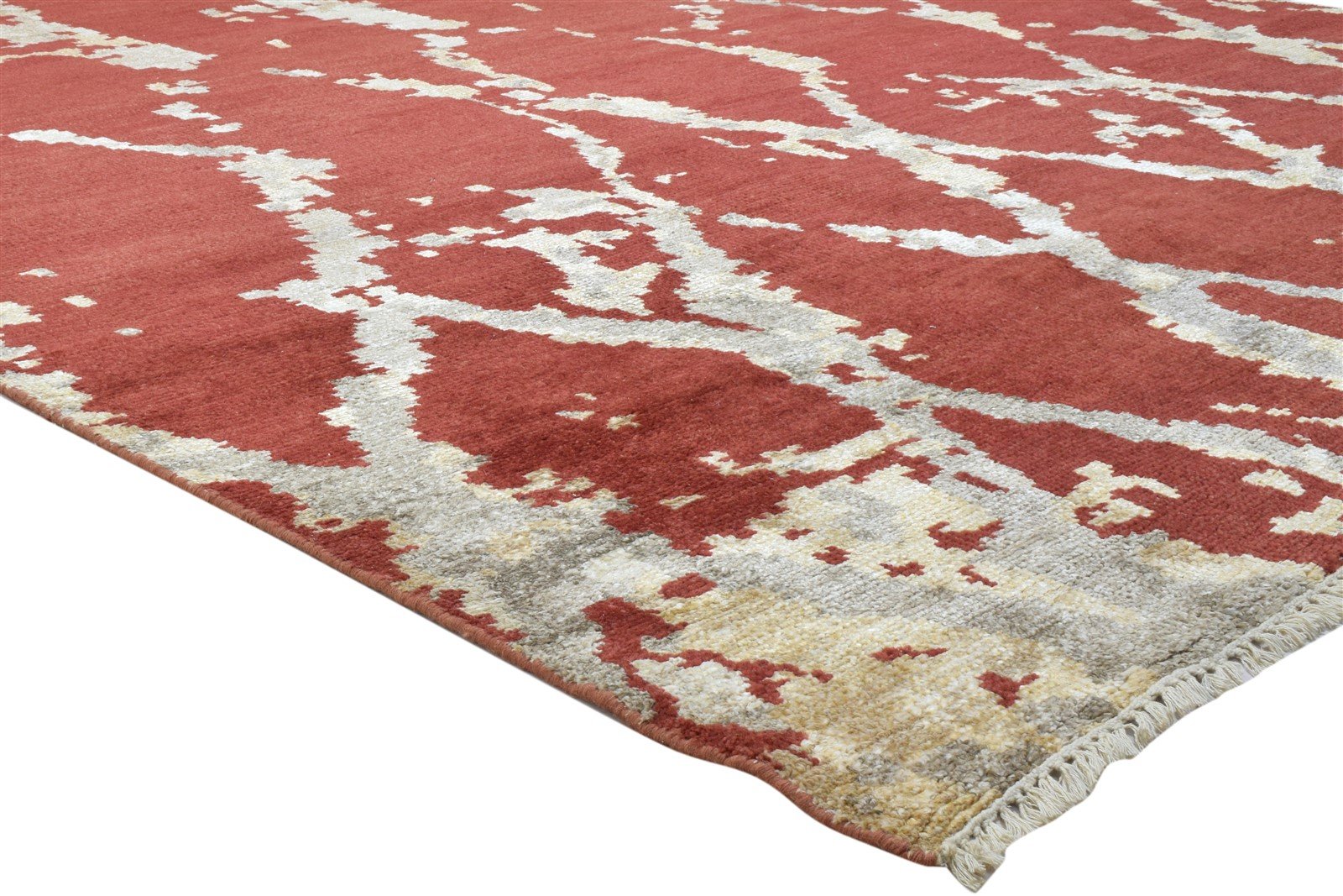 Wool / Silk Red Rug 8' X 10' Modern Hand Knotted Moroccan Trellis Large Carpet 