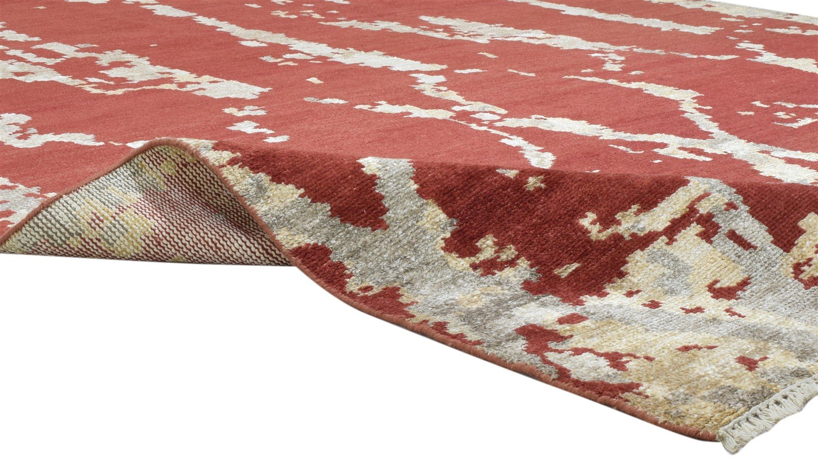 Wool / Silk Red Rug 8' X 10' Modern Hand Knotted Moroccan Trellis Large Carpet 