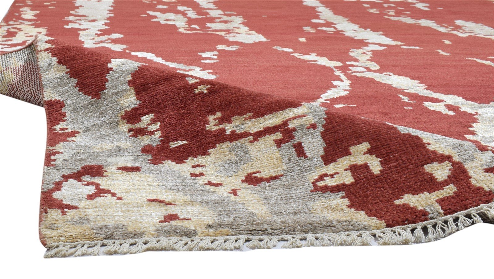 Wool / Silk Red Rug 8' X 10' Modern Hand Knotted Moroccan Trellis Large Carpet 