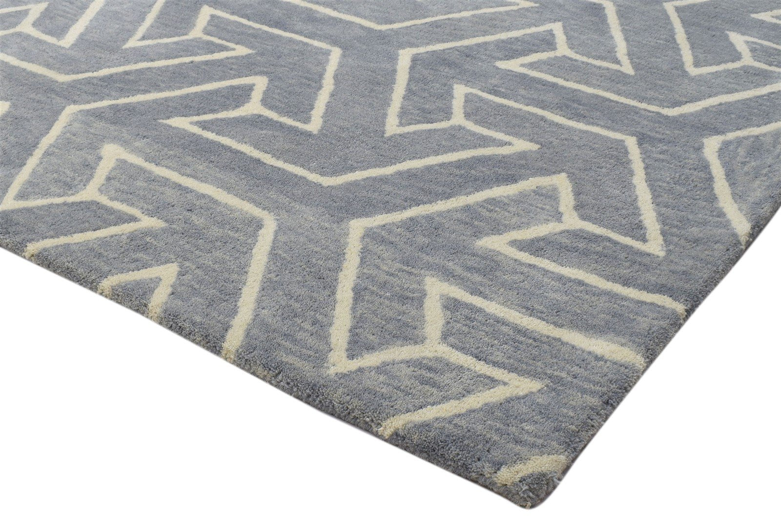 100% Wool Grey Rug 4X6 Modern Hand Tufted Scandinavian Arrow Room Size Carpet 