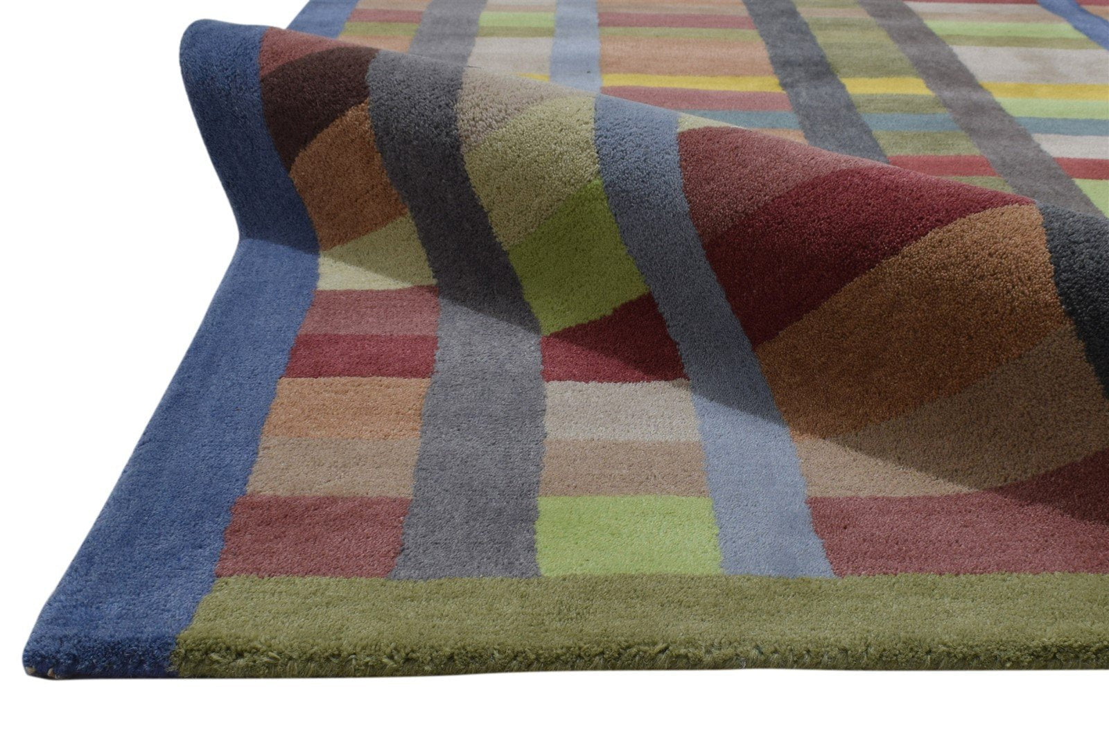 Wool Multi Color Rug 5X8 Modern Hand Tufted Scandinavian Geometric Room Size 