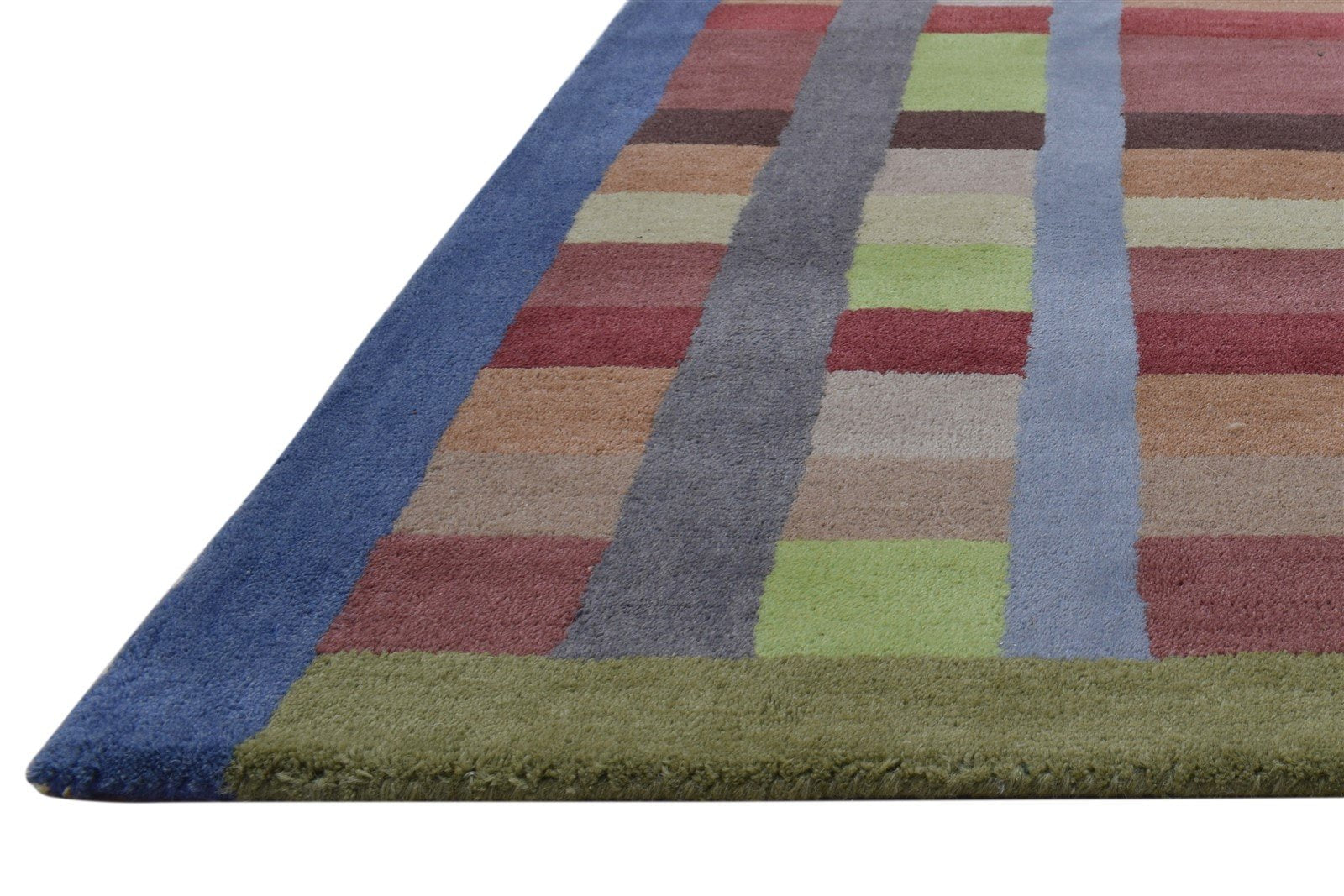 Wool Multi Color Rug 5X8 Modern Hand Tufted Scandinavian Geometric Room Size