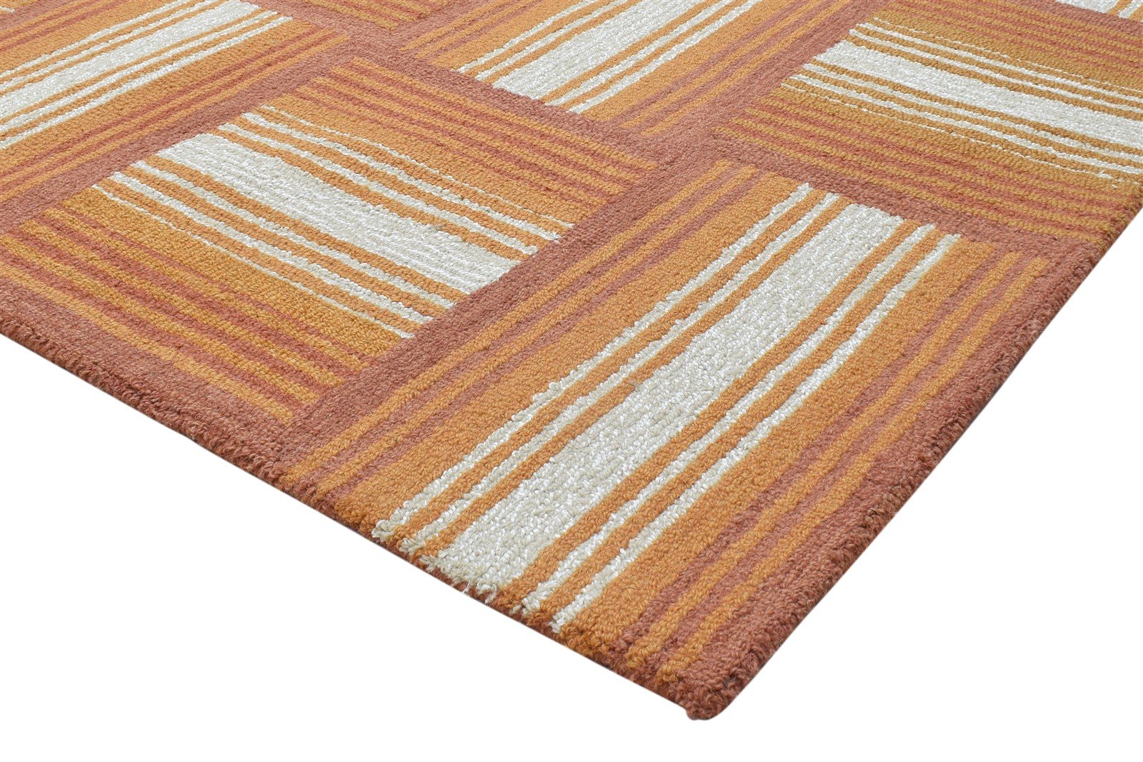 100% Wool Art Silk Rust Rug 5X8 Modern Hand Tufted Scandinavian Geometric Room Size 