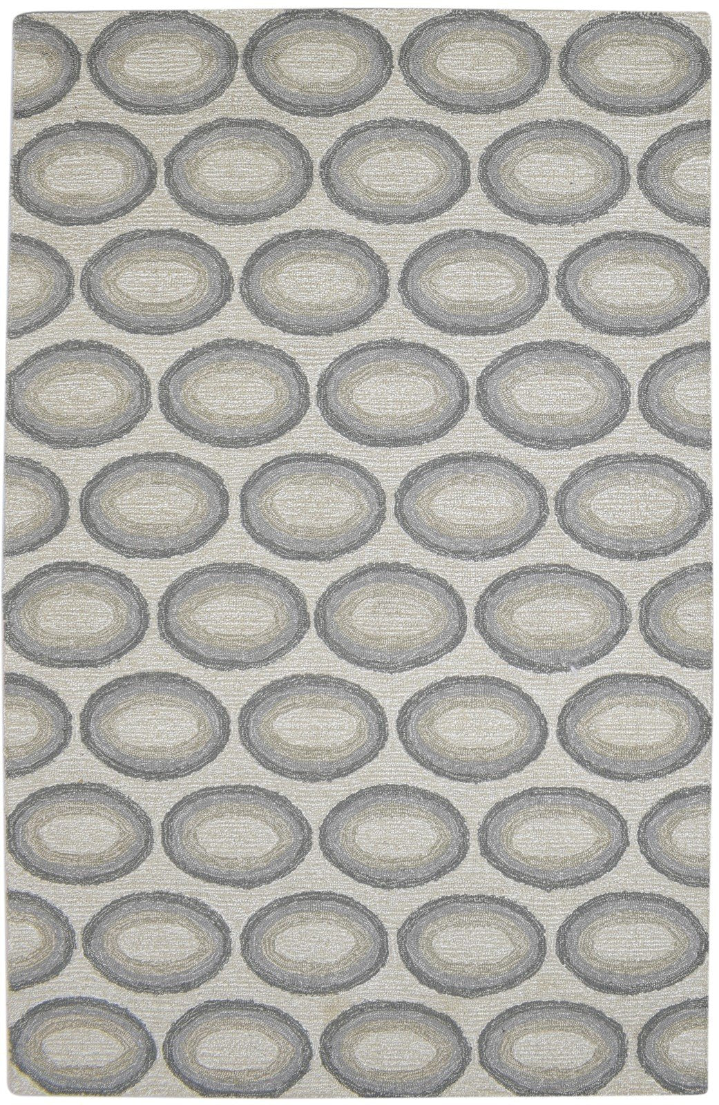 100% Wool / Art Silk Grey Rug 5X8 Modern Hand Tufted Indian Circles Room Size