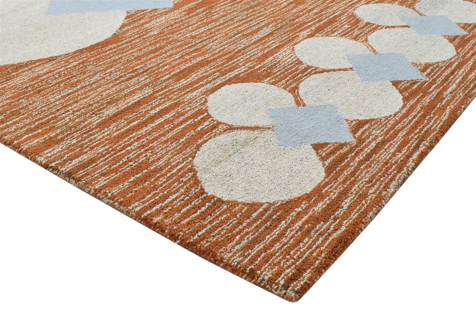 100% Wool Rust Rug 5X8 Modern Hand Tufted Scandinavian Circles Room Size Carpet 