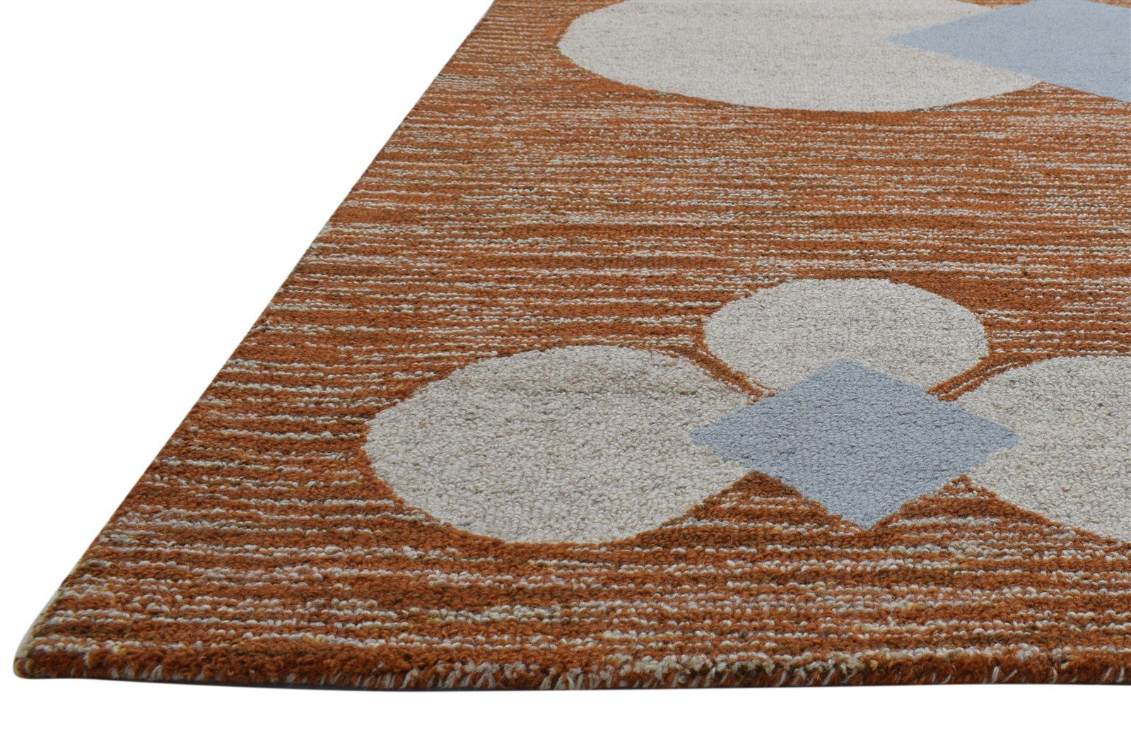 100% Wool Rust Rug 5X8 Modern Hand Tufted Scandinavian Circles Room Size Carpet 