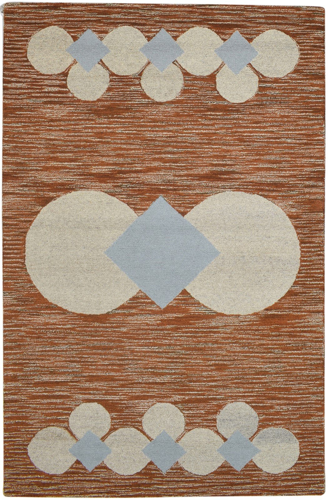 100% Wool Rust Rug 5X8 Modern Hand Tufted Scandinavian Circles Room Size Carpet 