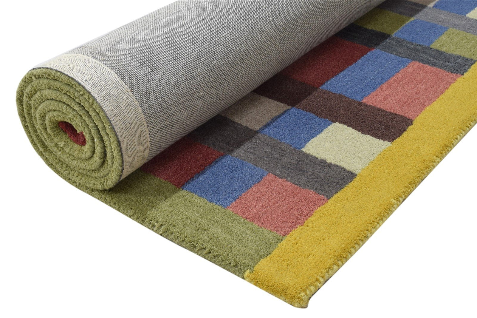 100% Wool Multi Color Rug 5X8 Modern Hand Tufted Scandinavian Grid Room Size 