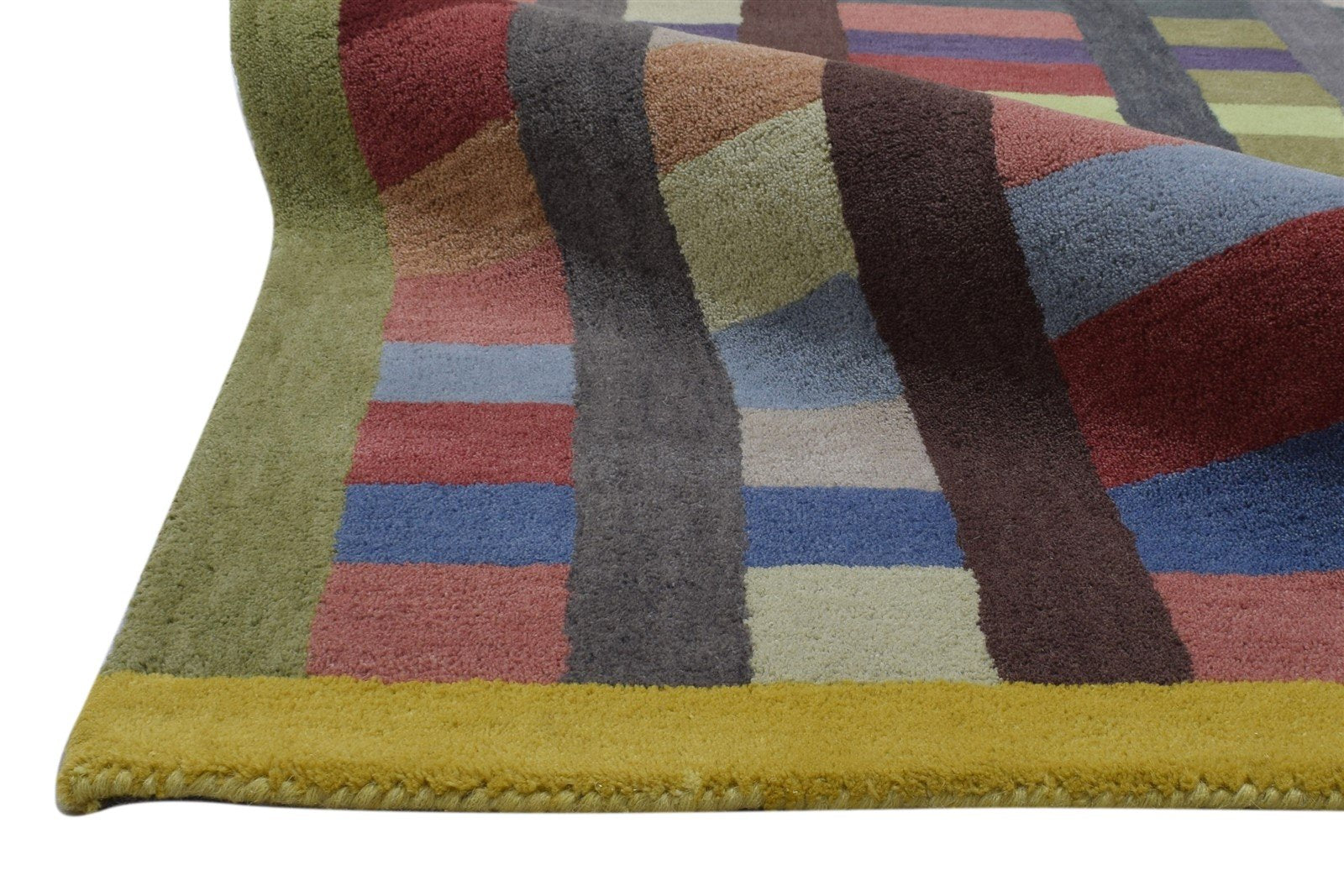 100% Wool Multi Color Rug 5X8 Modern Hand Tufted Scandinavian Grid Room Size 