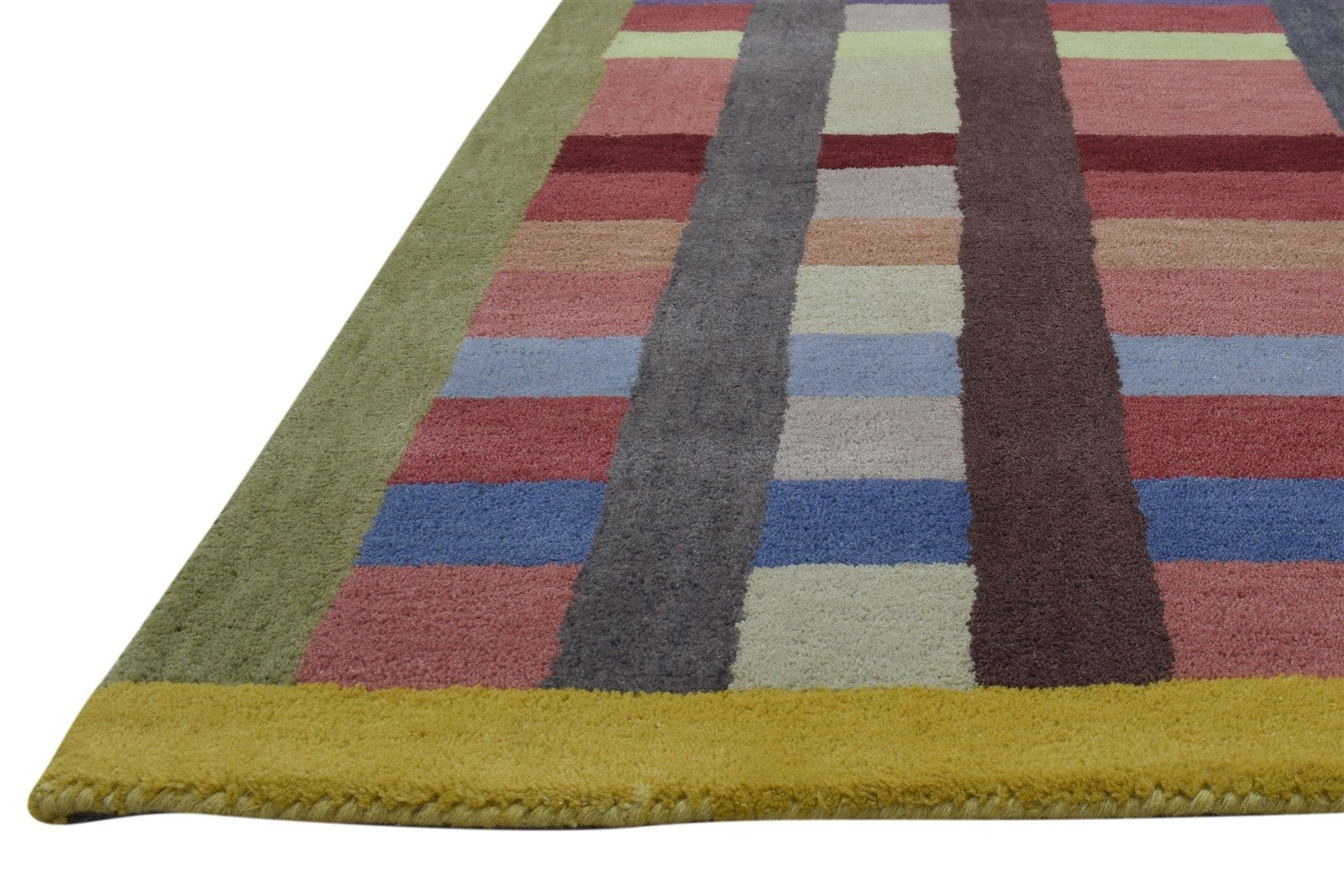 100% Wool Multi Color Rug 5X8 Modern Hand Tufted Scandinavian Grid Room Size 