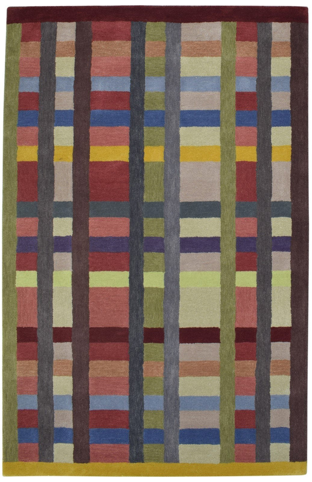 100% Wool Multi Color Rug 5X8 Modern Hand Tufted Scandinavian Grid Room Size 