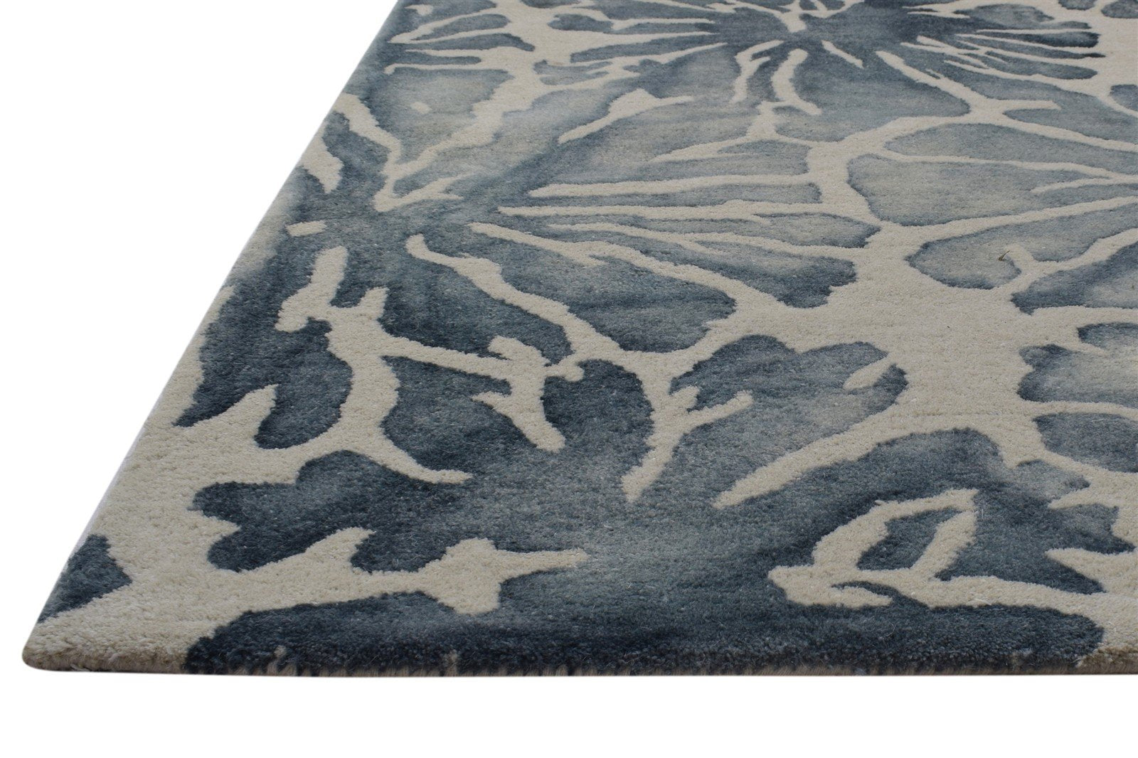 100% Wool Charcoal Rug 5' X 8' Modern Hand Tufted French Floral Room Size Carpet 