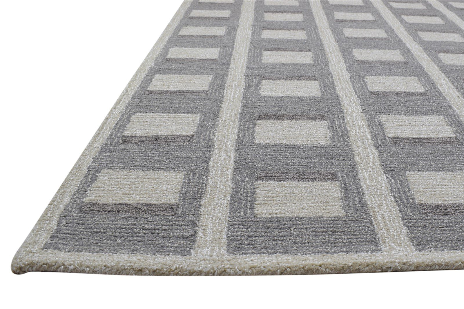 100% Wool / Art Silk Grey Rug 5X8 Modern Hand Tufted Scandinavian Grid Room Size