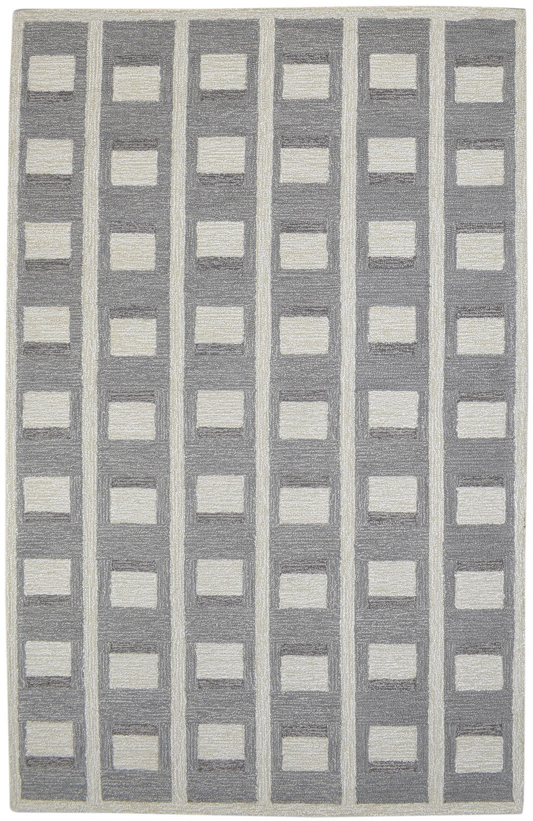 100% Wool / Art Silk Grey Rug 5X8 Modern Hand Tufted Scandinavian Grid Room Size