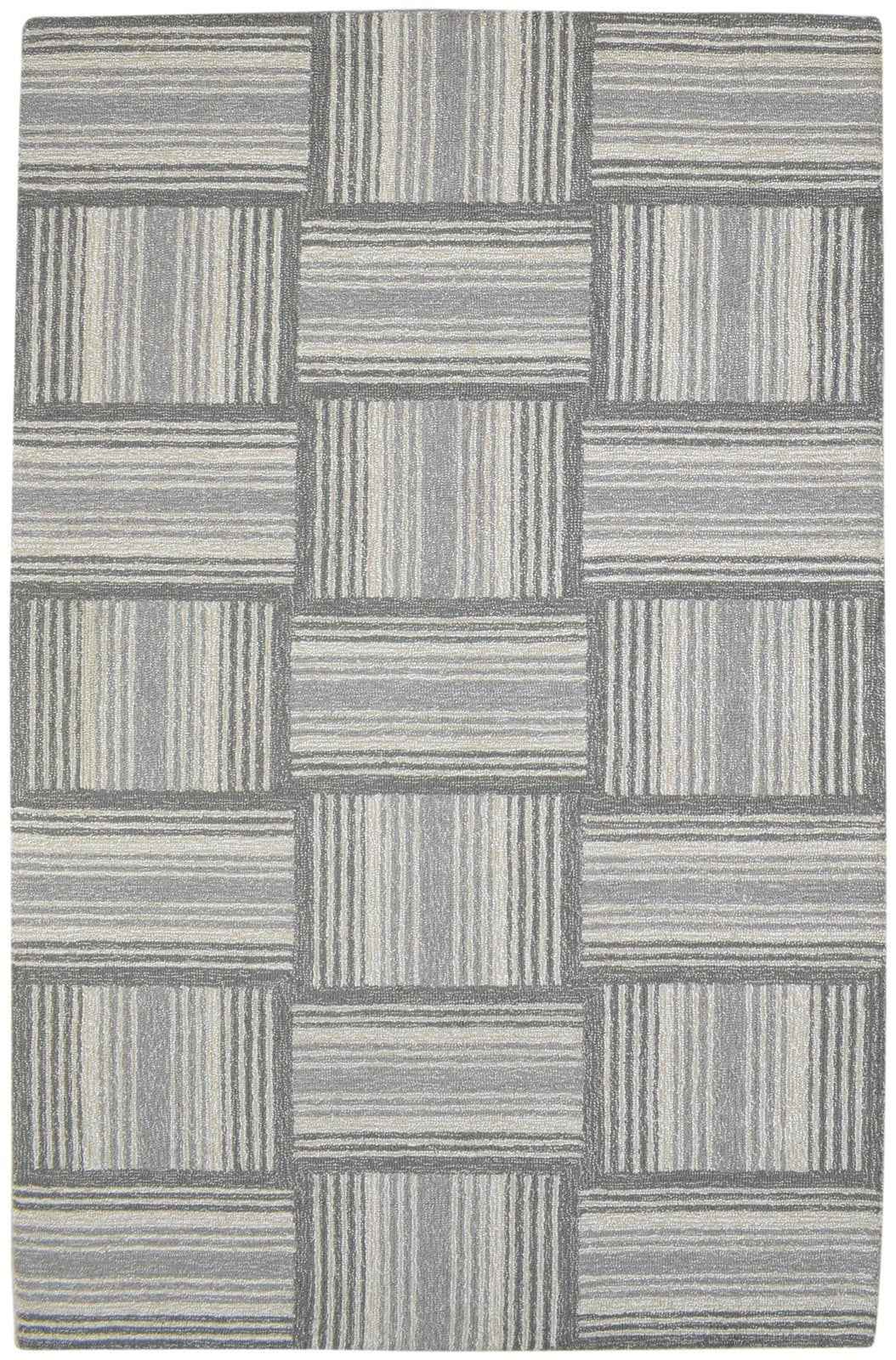 100% Wool / Art Silk Grey Rug 5X8 Modern Hand Tufted Scandinavian Plaids Room Size 