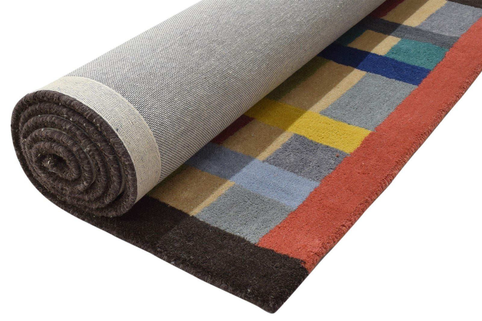 100% Wool Multi Color Rug 5X8 Modern Hand Tufted Scandinavian Grid Room Size 