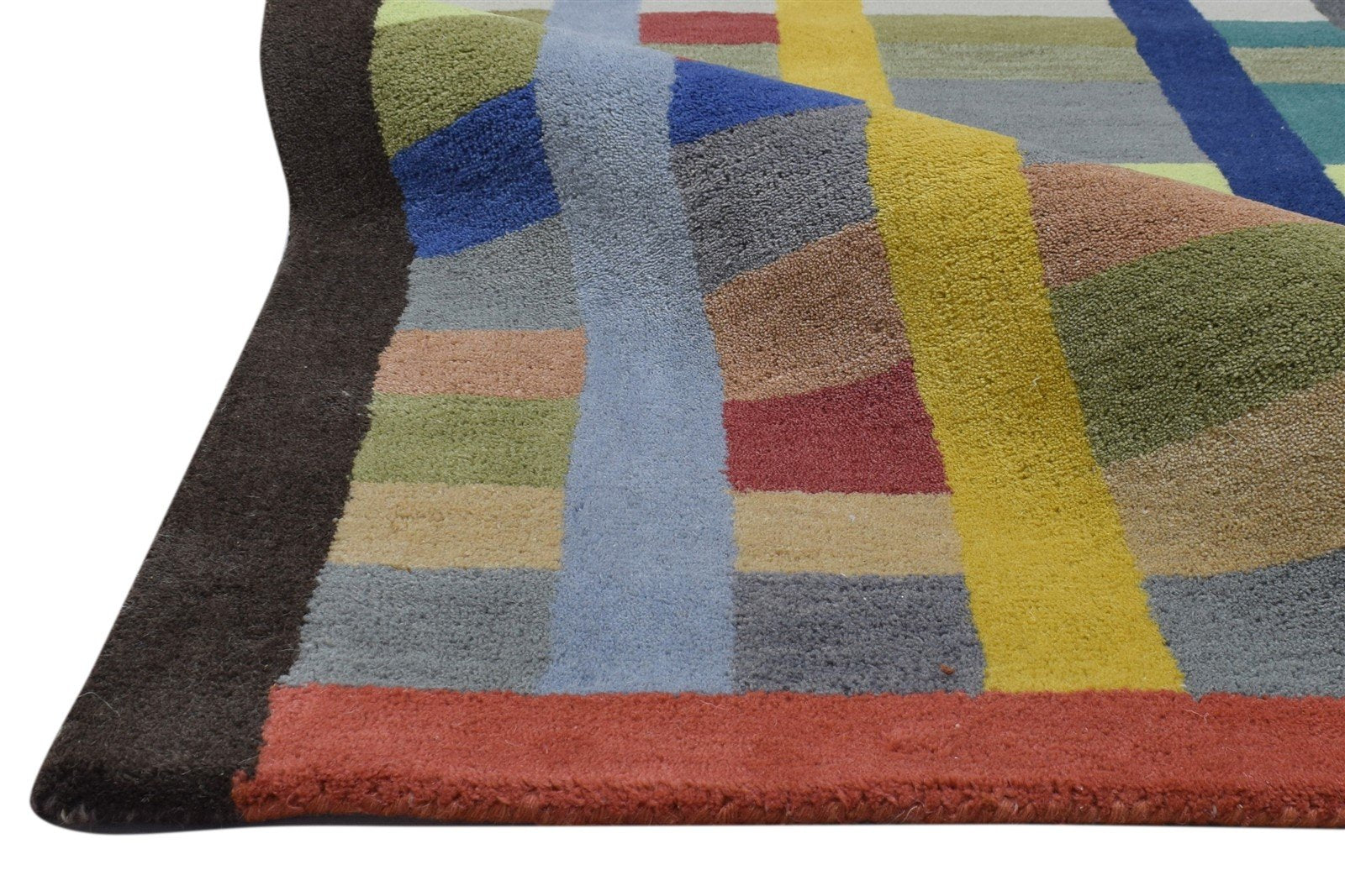 100% Wool Multi Color Rug 5X8 Modern Hand Tufted Scandinavian Grid Room Size 