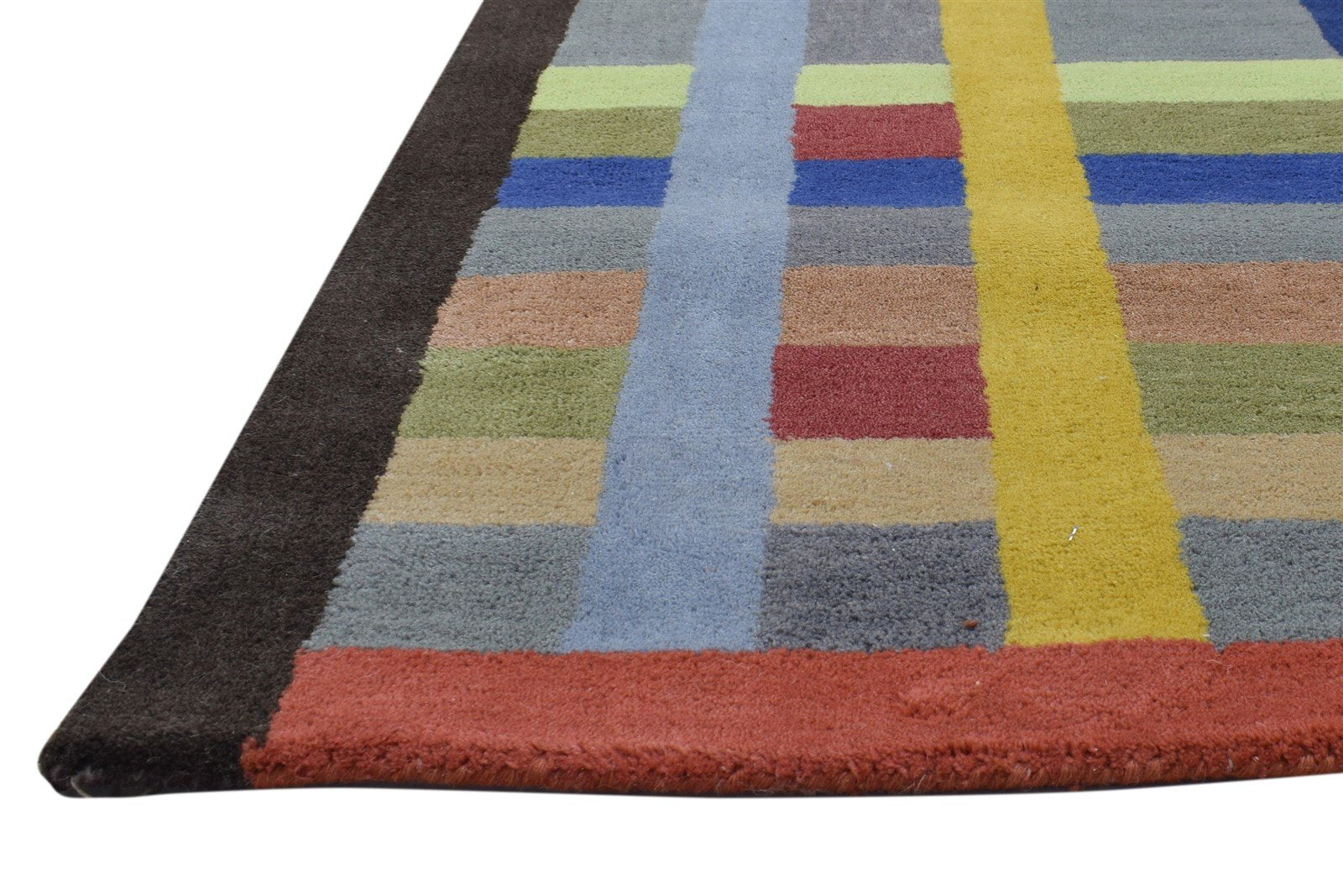 100% Wool Multi Color Rug 5X8 Modern Hand Tufted Scandinavian Grid Room Size 