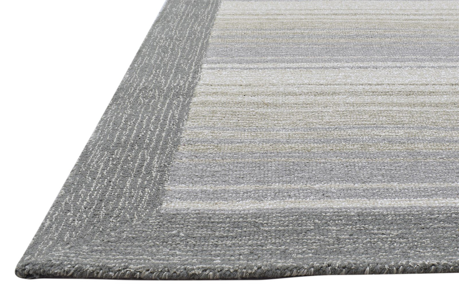 100% Wool / Art Silk Grey Rug 5X8 Modern Hand Tufted Scandinavian Bordered Room Size 