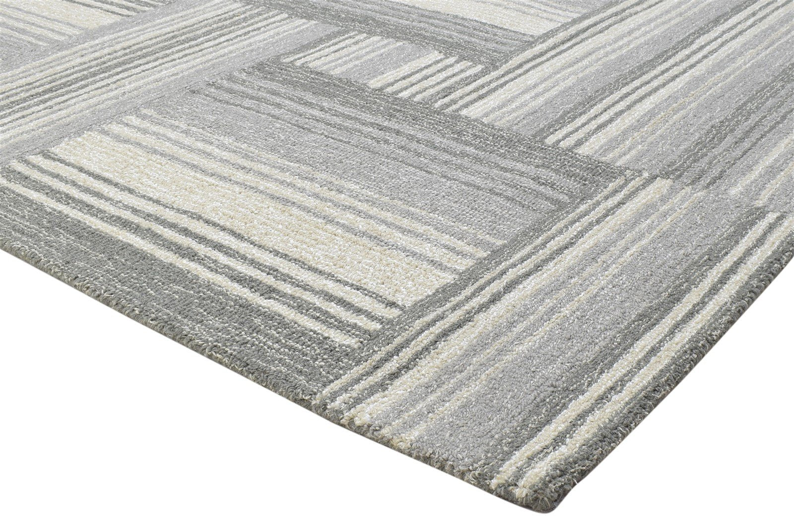 100% Wool Grey Rug 5X8 Modern Hand Tufted Scandinavian Plaids Room Size Carpet 