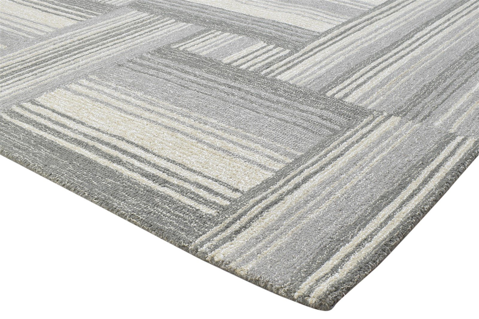 100% Wool Grey Rug 5X8 Modern Hand Tufted Scandinavian Plaids Room Size Carpet 