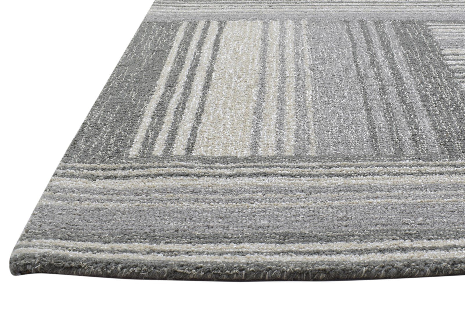 100% Wool Grey Rug 5X8 Modern Hand Tufted Scandinavian Plaids Room Size Carpet 