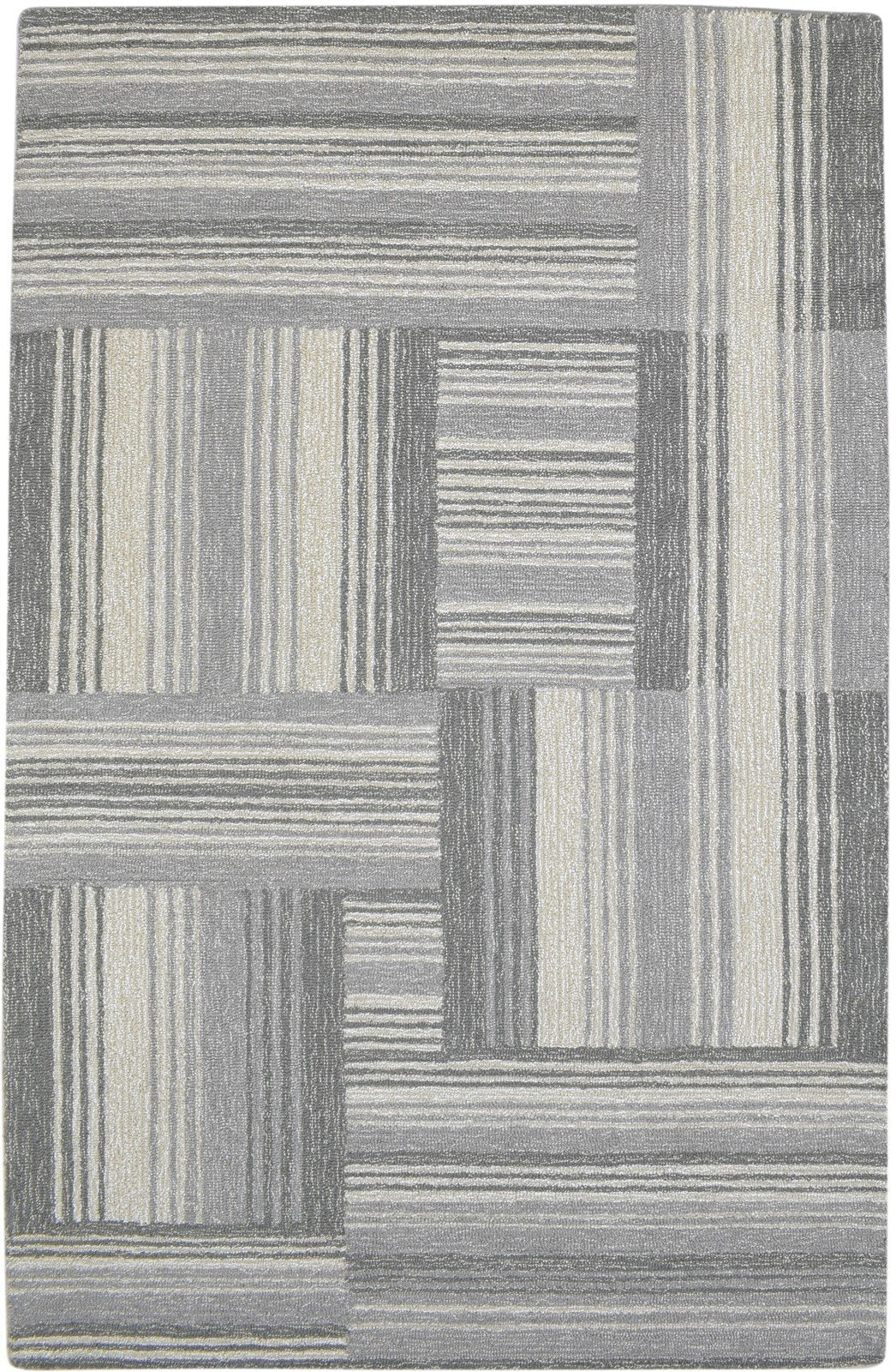 100% Wool Grey Rug 5X8 Modern Hand Tufted Scandinavian Plaids Room Size Carpet 