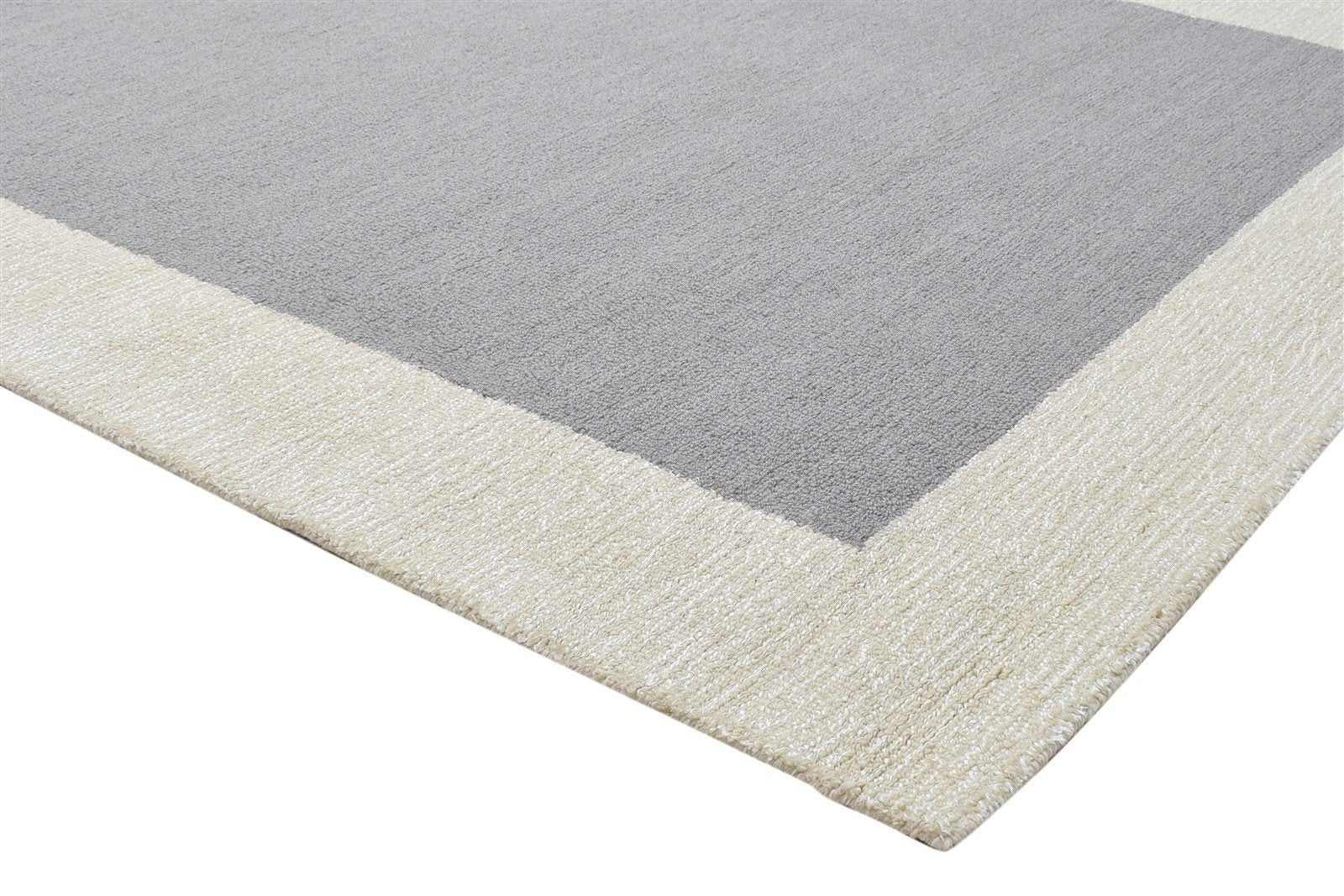 100% Wool / Art Silk Grey Rug 5X8 Modern Hand Tufted Scandinavian Bordered Room Size 