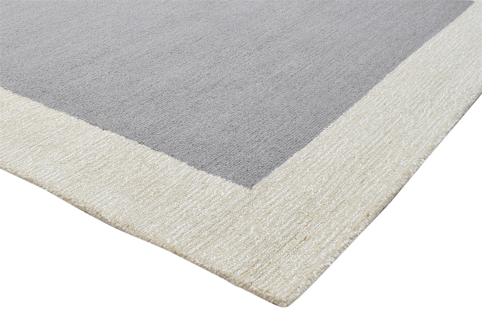 100% Wool / Art Silk Grey Rug 5X8 Modern Hand Tufted Scandinavian Bordered Room Size 