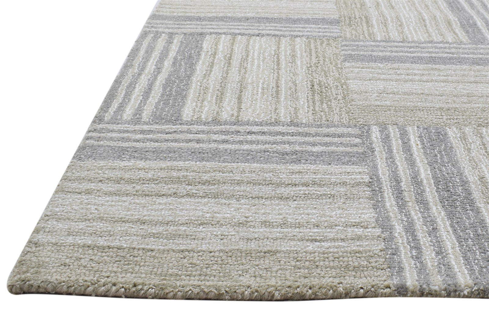 100% Wool / Art Silk Grey Rug 5X8 Modern Hand Tufted Scandinavian Plaids Room Size 