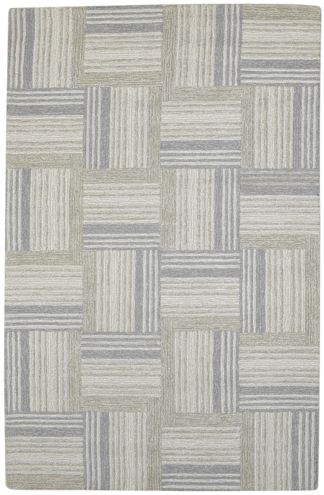 100% Wool / Art Silk Grey Rug 5X8 Modern Hand Tufted Scandinavian Plaids Room Size 