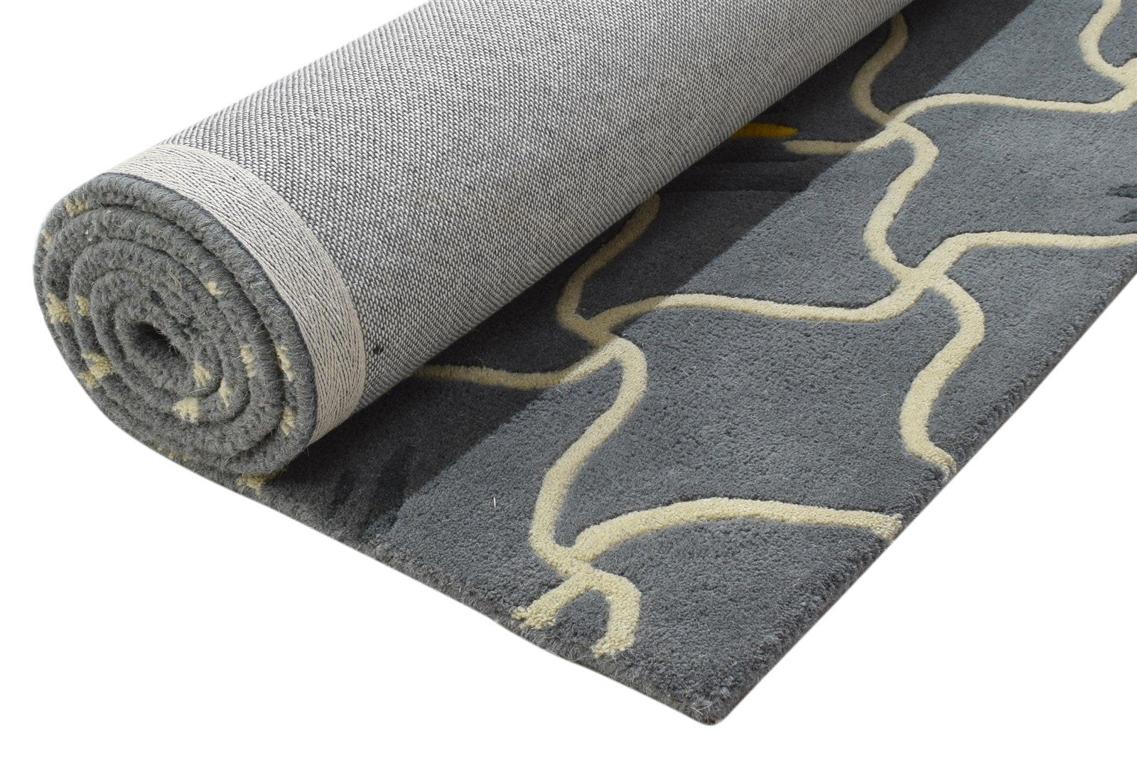 100% Wool Grey Rug 5' X 7' Modern Hand Tufted Indian Abstract Room Size Carpet 