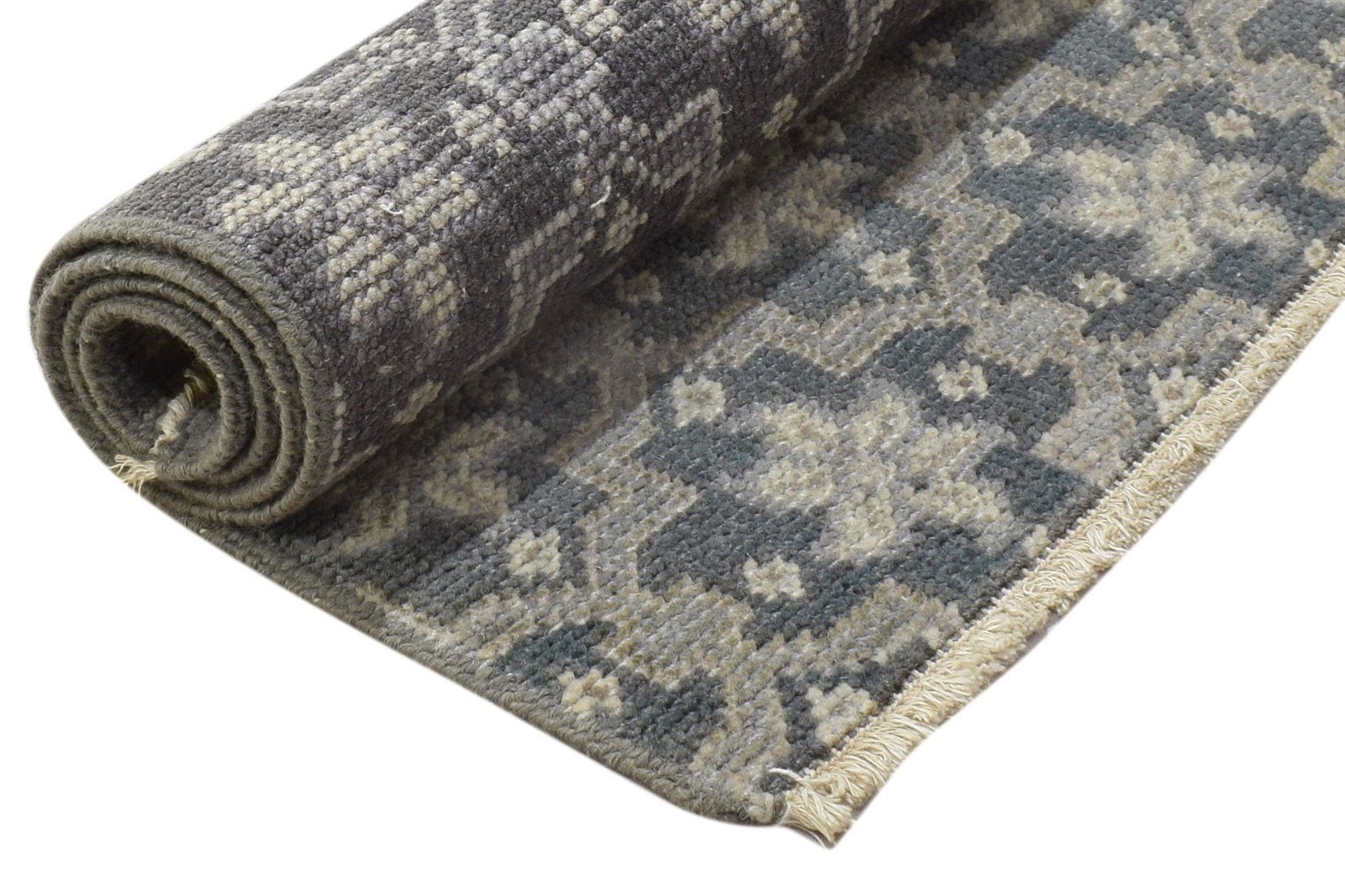 Hand Knotted Charcoal Wool Rug 2' X 3' Modern Moroccan Trellis Small Carpet 