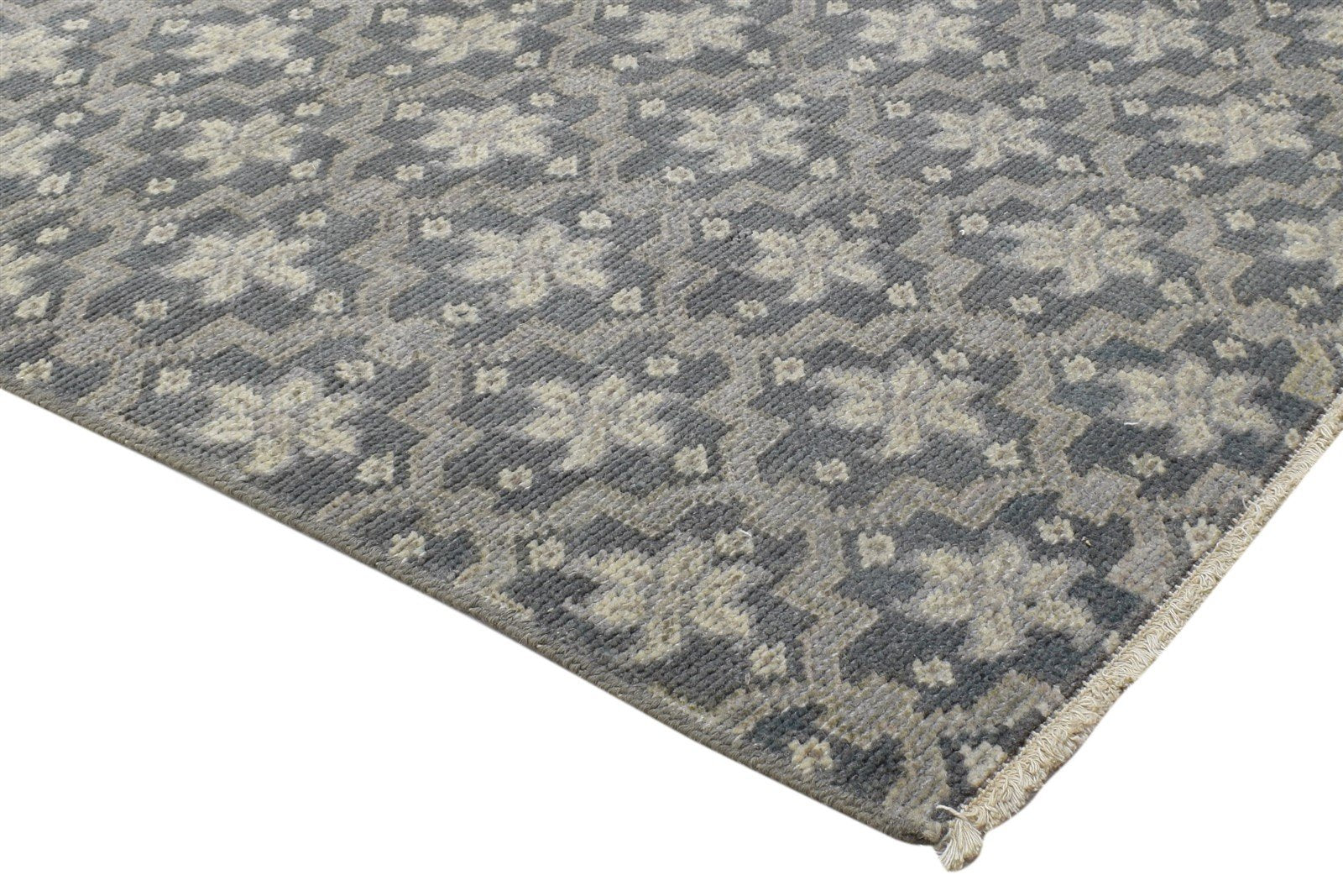 Hand Knotted Charcoal Wool Rug 2' X 3' Modern Moroccan Trellis Small Carpet 