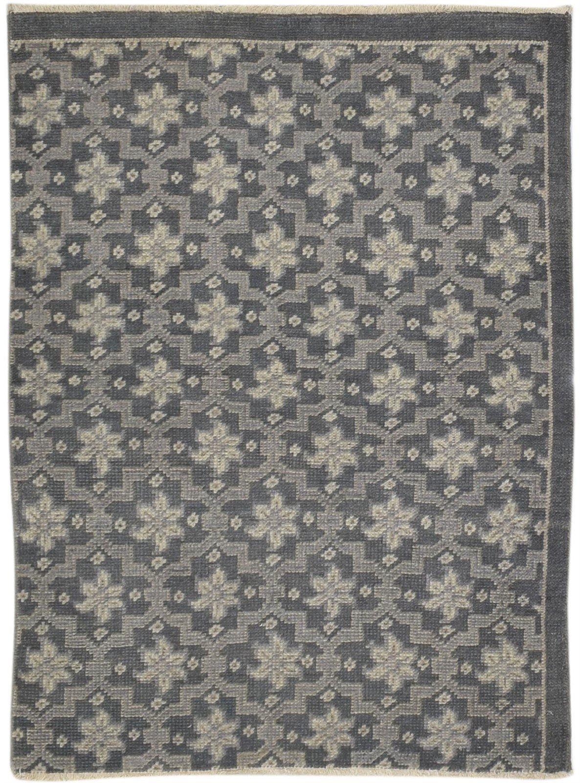 Hand Knotted Charcoal Wool Rug 2' X 3' Modern Moroccan Trellis Small Carpet