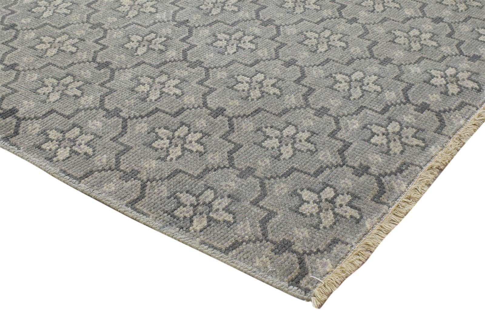 Grey Wool Rug 2' X 3' Modern Hand Knotted Moroccan Trellis Small Carpet 