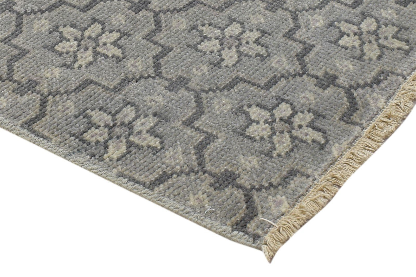 Grey Wool Rug 2' X 3' Modern Hand Knotted Moroccan Trellis Small Carpet 