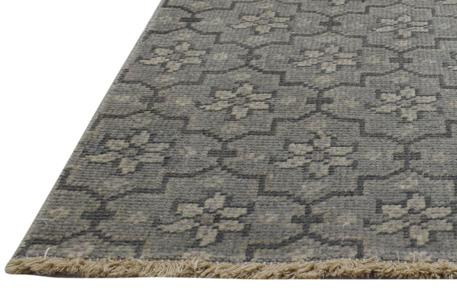 Grey Wool Rug 2' X 3' Modern Hand Knotted Moroccan Trellis Small Carpet 