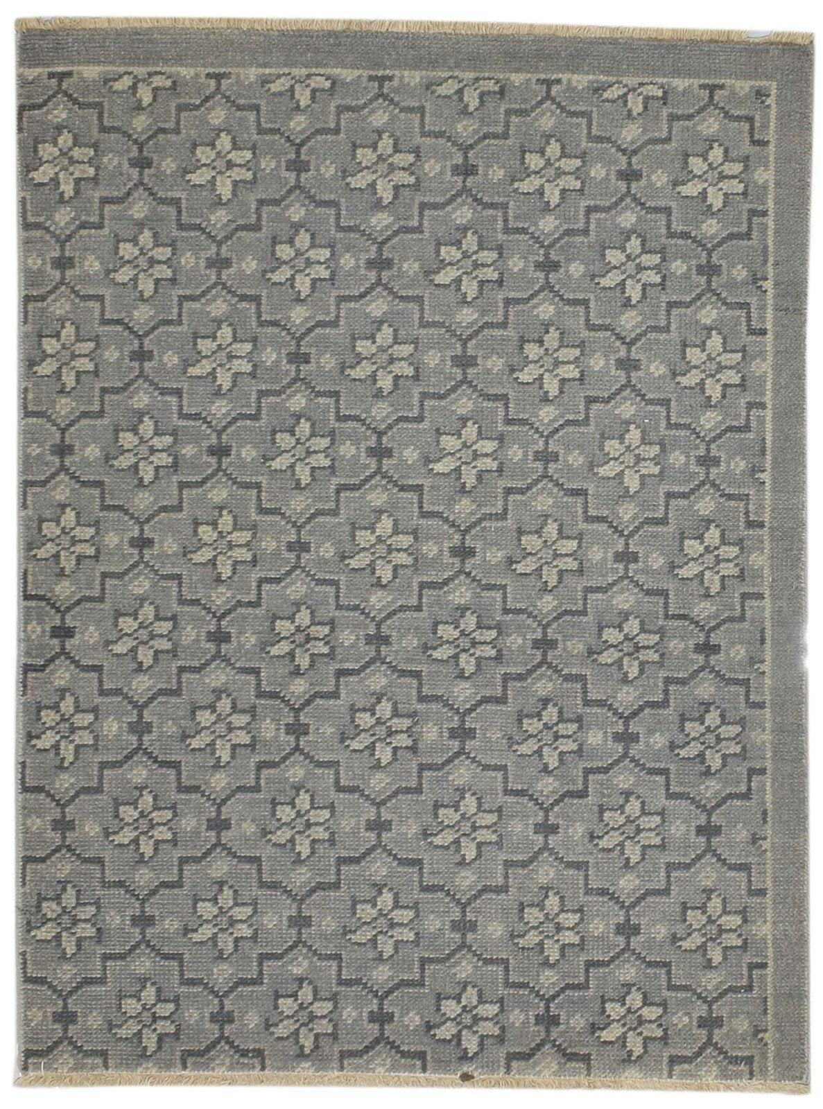 Grey Wool Rug 2' X 3' Modern Hand Knotted Moroccan Trellis Small Carpet 