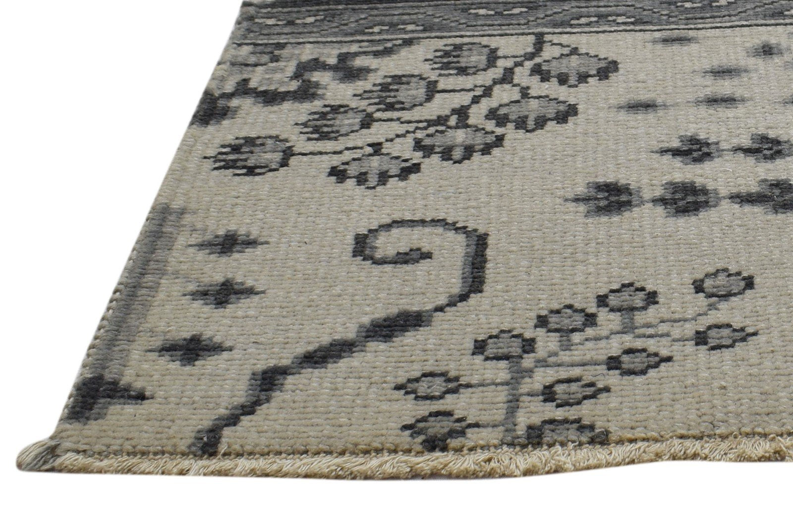 Wool Cream Rug 4X3 Persian Hand Knotted Sarouk-Indian Oriental Room Size Carpet 