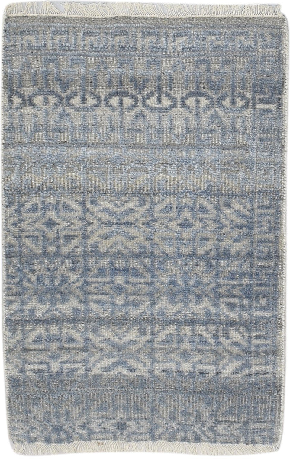 2X3 Rug Wool Silk Blue Modern Hand Knotted Scandinavian Trellis Small Carpet