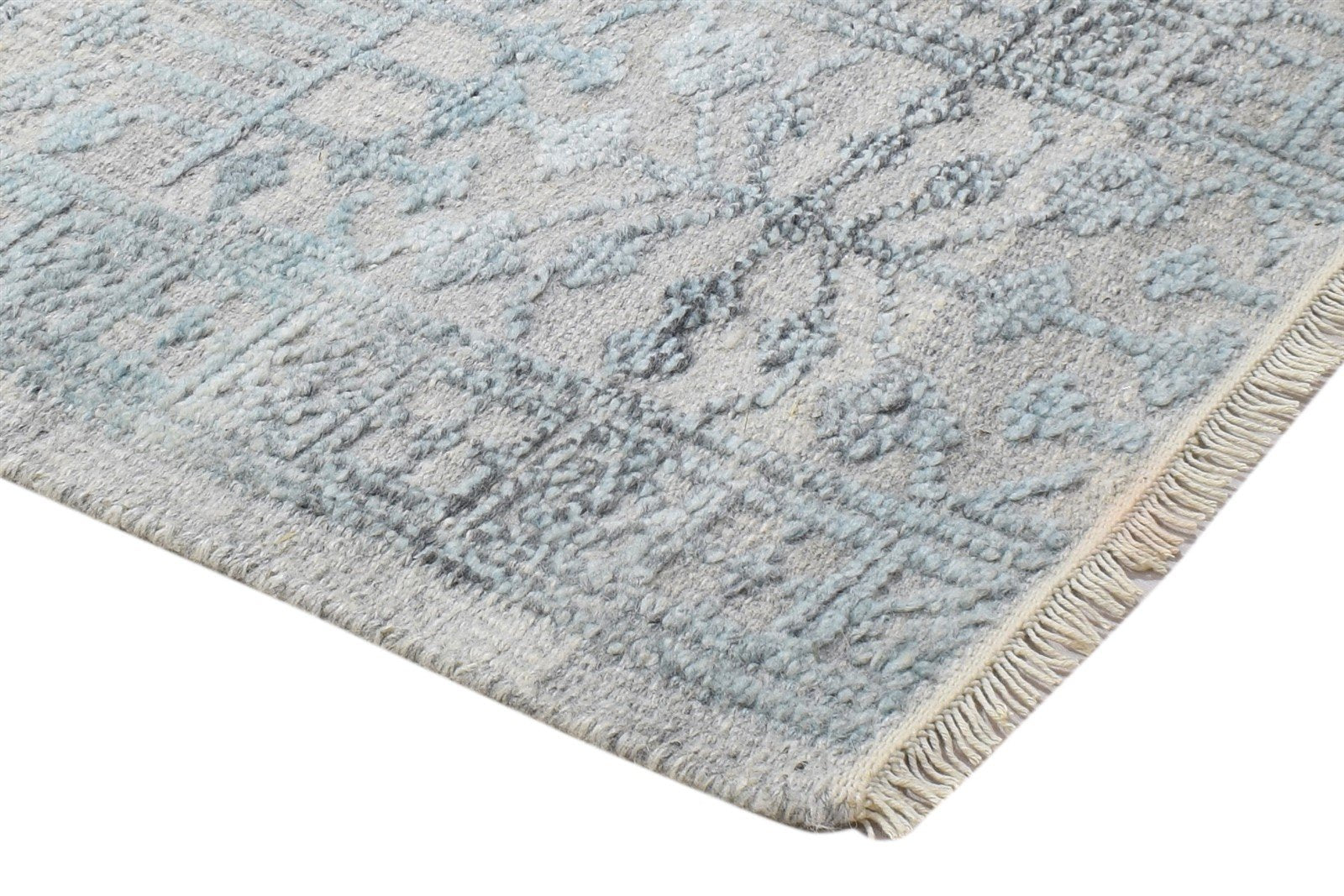 Hand Knotted Blue Wool Silk Rug 2X3 Modern Scandinavian Trellis Small Carpet 