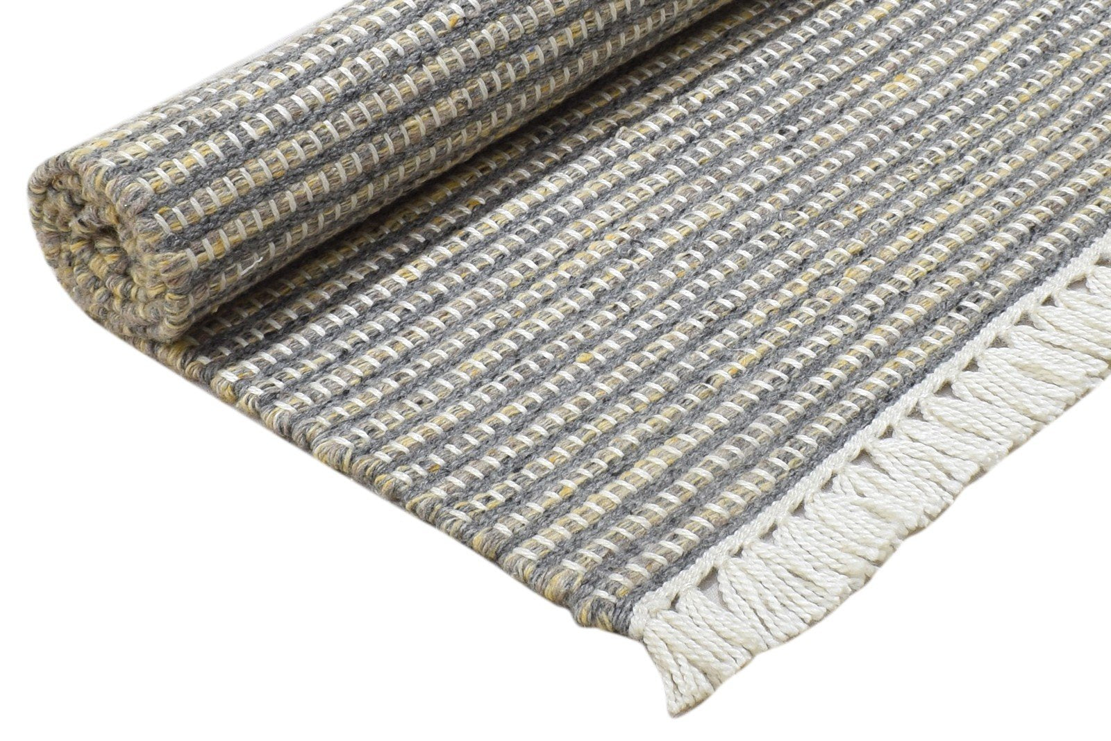 2X3 Rug Wool / Nylon Grey Modern Hand Woven Scandinavian Striped Small Carpet 