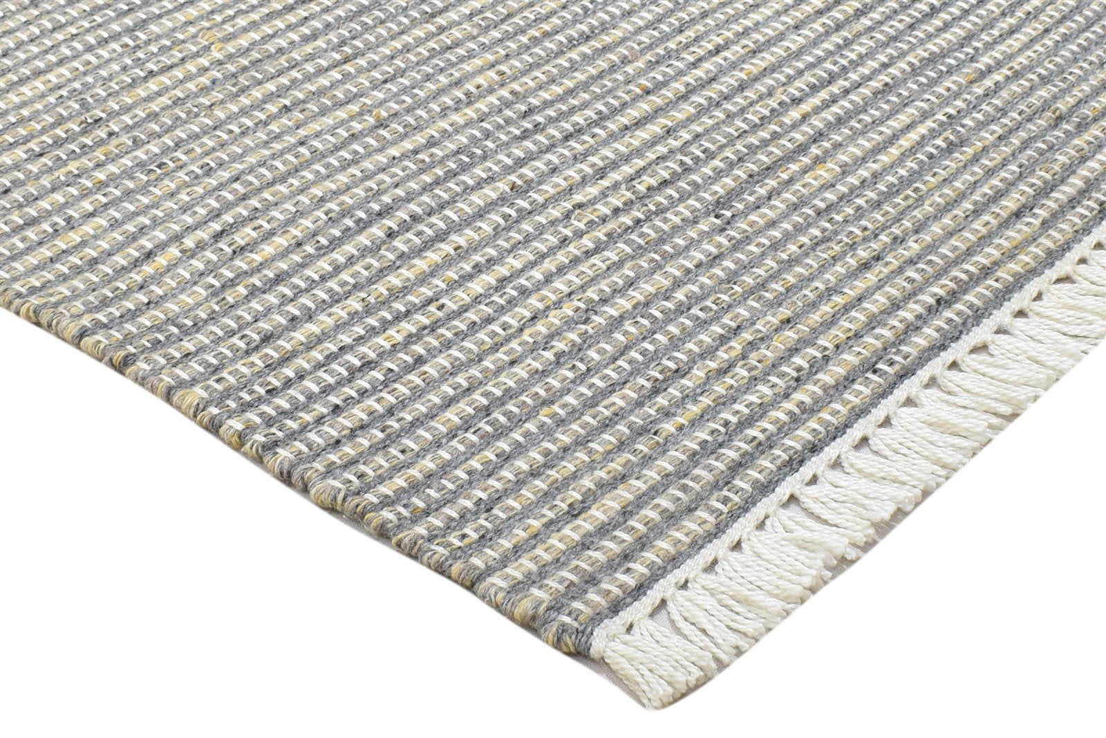 2X3 Rug Wool / Nylon Grey Modern Hand Woven Scandinavian Striped Small Carpet 