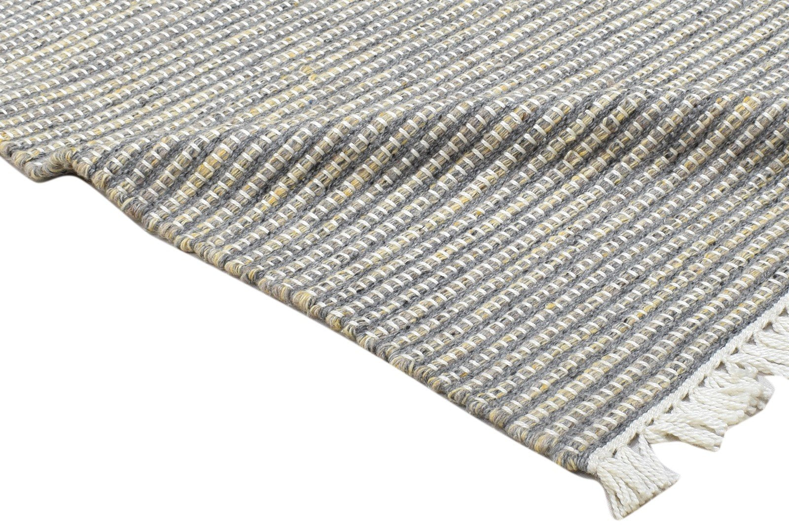 2X3 Rug Wool / Nylon Grey Modern Hand Woven Scandinavian Striped Small Carpet 