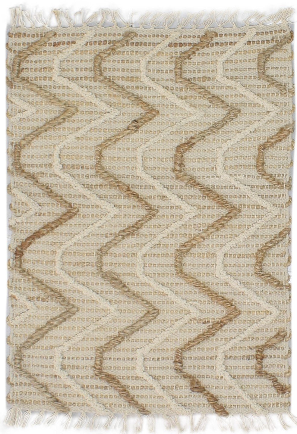 Beige Wool Rug 2' X 3' Modern Hand Woven Scandinavian Chevron Small Carpet 