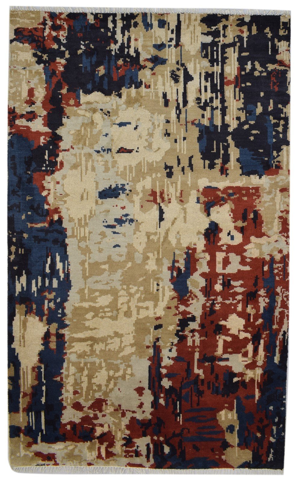 5' X 8' Rug Wool Black Modern Hand Knotted Agra Abstract Room Size Carpet 